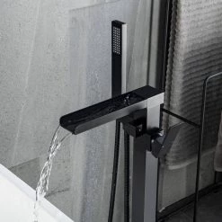 BWE Single-Handle Freestanding Floor Mount Roman Tub Faucet Bathtub Filler with Hand Shower in Matte Black -Bathroom Faucets Store matte black bwe claw foot tub faucets a 97007 black a0 1000