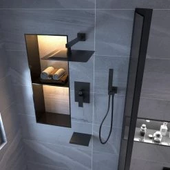 BWE 3-Spray Patterns With 2.5 GPM 12 in. Showerhead Wall Mounted Dual Shower Heads With Valve in Matte Black -Bathroom Faucets Store matte black bwe dual shower heads a 95012 black s 1d 1000