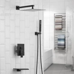 BWE 3-Spray Patterns With 2.5 GPM 12 in. Showerhead Wall Mounted Dual Shower Heads With Valve in Matte Black -Bathroom Faucets Store matte black bwe dual shower heads a 95012 black s c3 1000