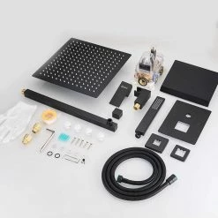 BWE 3-Spray Patterns With 2.5 GPM 12 in. Showerhead Wall Mounted Dual Shower Heads With Valve in Matte Black -Bathroom Faucets Store matte black bwe dual shower heads a 95012 black s fa 1000