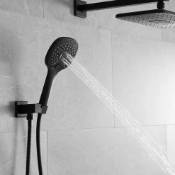 BWE Single-Handle 2-Spray of Rain Shower Head System Shower Faucet and Handheld Shower Kit in Matte Black (Valve Included) -Bathroom Faucets Store matte black bwe shower faucets a 95009 black 1f 1000
