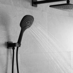 BWE Single-Handle 2-Spray of Rain Shower Head System Shower Faucet and Handheld Shower Kit in Matte Black (Valve Included) -Bathroom Faucets Store matte black bwe shower faucets a 95009 black 44 1000