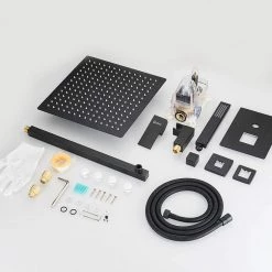 BWE Rainfall 2-Handle 2-Spray 12 in. Square High Pressure Shower Faucet in Matte Black (Valve Included) -Bathroom Faucets Store matte black bwe shower faucets a 95012 black 44 1000