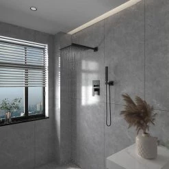 BWE Rainfall 2-Handle 2-Spray 12 in. Square High Pressure Shower Faucet in Matte Black (Valve Included) -Bathroom Faucets Store matte black bwe shower faucets a 95012 black a0 1000