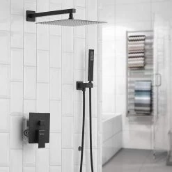 BWE Rainfall 2-Handle 2-Spray 12 in. Square High Pressure Shower Faucet in Matte Black (Valve Included) -Bathroom Faucets Store matte black bwe shower faucets a 95012 black c3 1000