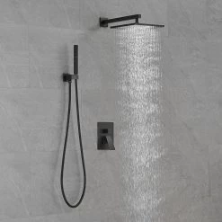 BWE Single-Handle 2-Spray Square High Pressure Shower Faucet with 12" Shower Head in Matte Black (Valve Included) -Bathroom Faucets Store matte black bwe shower faucets a 95013 black 40 1000
