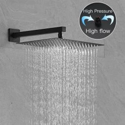 BWE Single-Handle 2-Spray Square High Pressure Shower Faucet with 12" Shower Head in Matte Black (Valve Included) -Bathroom Faucets Store matte black bwe shower faucets a 95013 black 4f 1000
