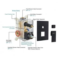 BWE Single-Handle 2-Spray Square High Pressure Shower Faucet with 12" Shower Head in Matte Black (Valve Included) -Bathroom Faucets Store matte black bwe shower faucets a 95013 black 76 1000