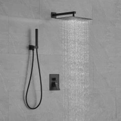 BWE Single-Handle 2-Spray Square High Pressure Shower Faucet with 12" Shower Head in Matte Black (Valve Included) -Bathroom Faucets Store matte black bwe shower faucets a 95013 black a0 1000