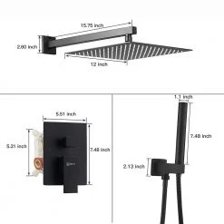 BWE Single-Handle 2-Spray Square High Pressure Shower Faucet with 12" Shower Head in Matte Black (Valve Included) -Bathroom Faucets Store matte black bwe shower faucets a 95013 black fa 1000