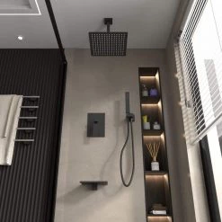 BWE Single-Handle 3-Spray Square High Pressure Shower Faucet with 10" Ceiling Shower Head in Matte Black (Valve Included) -Bathroom Faucets Store matte black bwe shower faucets a 95014 black s 1d 1000