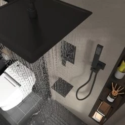 BWE Single-Handle 3-Spray Square High Pressure Shower Faucet with 10" Ceiling Shower Head in Matte Black (Valve Included) -Bathroom Faucets Store matte black bwe shower faucets a 95014 black s 66 1000