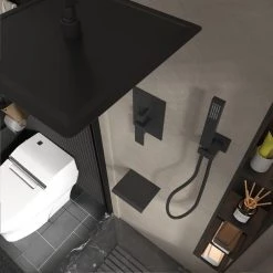 BWE Single-Handle 3-Spray Square High Pressure Shower Faucet with 10" Ceiling Shower Head in Matte Black (Valve Included) -Bathroom Faucets Store matte black bwe shower faucets a 95014 black s 77 1000