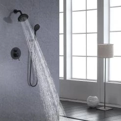 BWE Single-Handle 2-Spray Round High Pressure Shower Faucet in Matte Black (Valve Included) -Bathroom Faucets Store matte black bwe shower faucets a 98001 b 40 1000