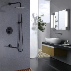 BWE Single-Handle 3-Spray Round High Pressure Tub and Shower Faucet in Matte Black (Valve Included) -Bathroom Faucets Store matte black bwe shower faucets a 98003 b 40 1000