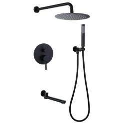 BWE Single-Handle 3-Spray Round High Pressure Tub and Shower Faucet in Matte Black (Valve Included)