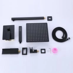 BWE Waterfall Spout Single Handle 3-Spray Square High Pressure Tub and Shower Faucet in Matte Black (Valve Included) -Bathroom Faucets Store matte black bwe shower faucets a 98004 b 1f 1000