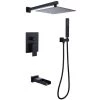 BWE Waterfall Spout Single Handle 3-Spray Square High Pressure Tub and Shower Faucet in Matte Black (Valve Included)