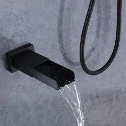 BWE Waterfall Spout Single Handle 3-Spray Square High Pressure Tub and Shower Faucet in Matte Black (Valve Included) -Bathroom Faucets Store matte black bwe shower faucets a 98004 b c3 1000