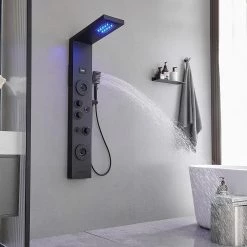 BWE 5-Jet Rainfall Shower Panel System with Rainfall Waterfall Shower Head and Shower Wand in Stainless Steel 13 BWE 5-Jet Rainfall Shower Panel System with Rainfall Waterfall Shower Head and Shower Wand in Stainless Steel -Bathroom Faucets Store matte black bwe shower towers ytpl09 black 40 1000