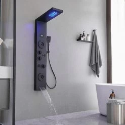 BWE 5-Jet Rainfall Shower Panel System with Rainfall Waterfall Shower Head and Shower Wand in Stainless Steel 14 BWE 5-Jet Rainfall Shower Panel System with Rainfall Waterfall Shower Head and Shower Wand in Stainless Steel -Bathroom Faucets Store matte black bwe shower towers ytpl09 black a0 1000
