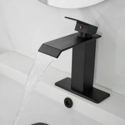 BWE Waterfall Single Hole Single-Handle Low-Arc Bathroom Faucet With Pop-up Drain Assembly in Matte Black 17 BWE Waterfall Single Hole Single-Handle Low-Arc Bathroom Faucet With Pop-up Drain Assembly in Matte Black -Bathroom Faucets Store matte black bwe single hole bathroom faucets a 96004 black 1d 1000