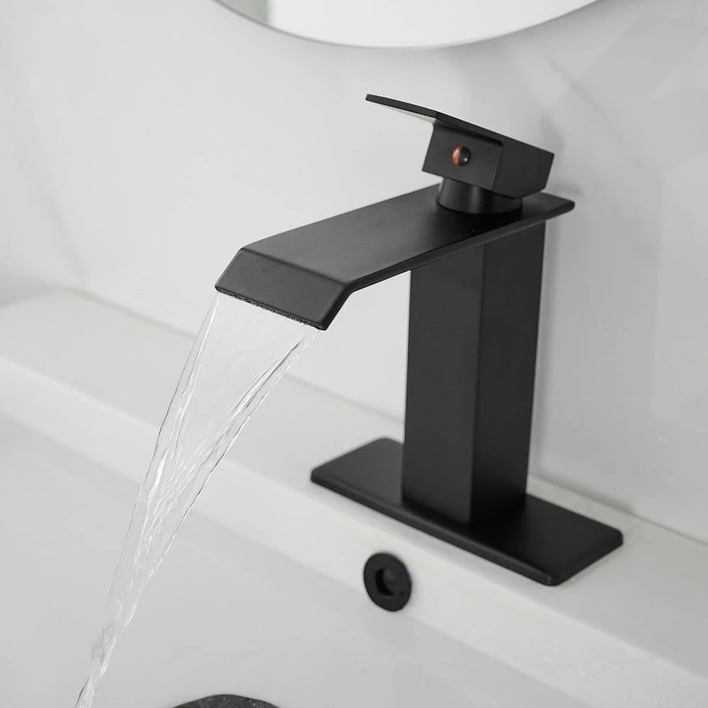 BWE Waterfall Single Hole Single-Handle Low-Arc Bathroom Faucet With Pop-up Drain Assembly in Matte Black 5 BWE Waterfall Single Hole Single-Handle Low-Arc Bathroom Faucet With Pop-up Drain Assembly in Matte Black - Image 5