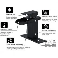 BWE Waterfall Single Hole Single-Handle Low-Arc Bathroom Faucet With Pop-up Drain Assembly in Matte Black -Bathroom Faucets Store matte black bwe single hole bathroom faucets a 96009 black 44 1000