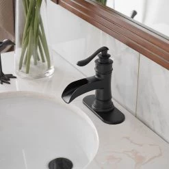 BWE Waterfall Single Hole Single-Handle Low-Arc Bathroom Faucet With Pop-up Drain Assembly In Matte Black -Bathroom Faucets Store matte black bwe single hole bathroom faucets a 96556 black 4f 1000