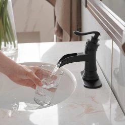 BWE Waterfall Single Hole Single-Handle Low-Arc Bathroom Faucet With Pop-up Drain Assembly In Matte Black -Bathroom Faucets Store matte black bwe single hole bathroom faucets a 96556 black 77 1000