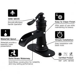 BWE Waterfall Single Hole Single-Handle Low-Arc Bathroom Faucet With Pop-up Drain Assembly In Matte Black -Bathroom Faucets Store matte black bwe single hole bathroom faucets a 96556 black fa 1000