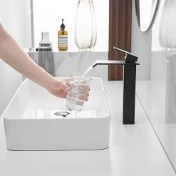 BWE Waterfall Single Hole Single Handle Bathroom Vessel Sink Faucet With Pop-up Drain Assembly in Matte Black -Bathroom Faucets Store matte black bwe vessel sink faucets a 96004h black 1d 1000