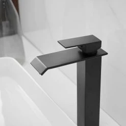 BWE Waterfall Single Hole Single Handle Bathroom Vessel Sink Faucet With Pop-up Drain Assembly in Matte Black -Bathroom Faucets Store matte black bwe vessel sink faucets a 96004h black 44 1000