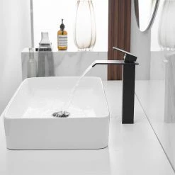 BWE Waterfall Single Hole Single Handle Bathroom Vessel Sink Faucet With Pop-up Drain Assembly in Matte Black -Bathroom Faucets Store matte black bwe vessel sink faucets a 96004h black 66 1000