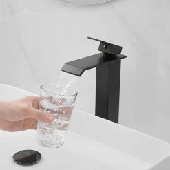 BWE Waterfall Single Hole Single Handle Bathroom Vessel Sink Faucet With Pop-up Drain Assembly in Matte Black -Bathroom Faucets Store matte black bwe vessel sink faucets a 96004h black c3 1000