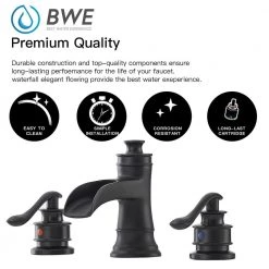 BWE 8 in. Waterfall Widespread 2-Handle Bathroom Faucet With Pop-up Drain Assembly in Spot Resist Matte Black -Bathroom Faucets Store matte black bwe widespread bathroom faucets a 96556 s black 44 1000