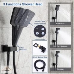 CASAINC 3-Spray with 2.5 GPM 12 in. 3 Functions Tub Wall Mount Dual Shower Heads in Spot in Matte Black (Valve Included) -Bathroom Faucets Store matte black casainc bathtub shower faucet combos wf w98103h 12 1f 1000