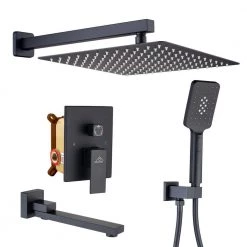 CASAINC 3-Spray with 2.5 GPM 12 in. 3 Functions Tub Wall Mount Dual Shower Heads in Spot in Matte Black (Valve Included)