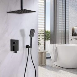 CASAINC 3-Spray with 2.5 GPM 12 in. 2 Functions Ceiling Mount Dual Shower Heads in Spot in Matte Black (Valve Included) -Bathroom Faucets Store matte black casainc dual shower heads wf w98102h 12 44 1000