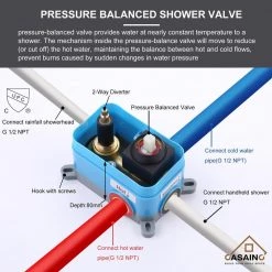 CASAINC 3-Spray with 2.5 GPM 12 in. 2 Functions Ceiling Mount Dual Shower Heads in Spot in Matte Black (Valve Included) -Bathroom Faucets Store matte black casainc dual shower heads wf w98102h 12 66 1000