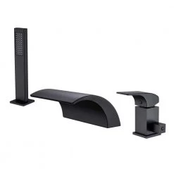 CASAINC Single-Handle Tub-Mount Roman Tub Faucet with Hand Shower in Matte Black