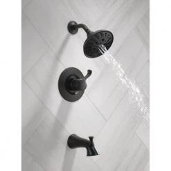 Delta Esato Single-Handle 5-Spray Tub and Shower Faucet with H2Okinetic in Matte Black (Valve Included) -Bathroom Faucets Store matte black delta bathtub shower faucet combos 144897 bl fa 1000