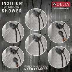 Delta In2ition Two-in-One 4-Spray 3 in. Dual Wall Mount Fixed and Handheld H2Okinetic Shower Head in Matte Black -Bathroom Faucets Store matte black delta dual shower heads 58472 bl 4f 1000