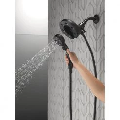 Delta In2ition Two-in-One 4-Spray 3 in. Dual Wall Mount Fixed and Handheld H2Okinetic Shower Head in Matte Black -Bathroom Faucets Store matte black delta dual shower heads 58472 bl 76 1000