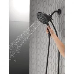 Delta In2ition Two-in-One 4-Spray 3 in. Dual Wall Mount Fixed and Handheld H2Okinetic Shower Head in Matte Black -Bathroom Faucets Store matte black delta dual shower heads 58472 bl fa 1000