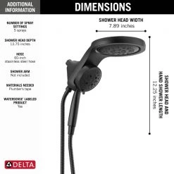 Delta HydroRain Two-in-One 5-Spray 6 in. Dual Wall Mount Fixed and Handheld H2Okinetic Shower Head in Matte Black -Bathroom Faucets Store matte black delta dual shower heads 58680 bl 40 1000