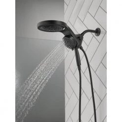 Delta HydroRain Two-in-One 5-Spray 6 in. Dual Wall Mount Fixed and Handheld H2Okinetic Shower Head in Matte Black -Bathroom Faucets Store matte black delta dual shower heads 58680 bl 4f 1000