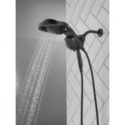 Delta HydroRain Two-in-One 5-Spray 6 in. Dual Wall Mount Fixed and Handheld H2Okinetic Shower Head in Matte Black -Bathroom Faucets Store matte black delta dual shower heads 58680 bl fa 1000