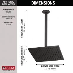 Delta 1-Spray 11.8 in. Single Wall Mount Square Fixed Rain Shower Head in Matte Black -Bathroom Faucets Store matte black delta fixed shower heads 52159 bl25 40 1000