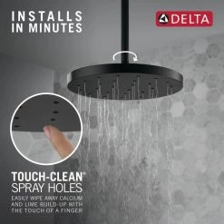 Delta 1-Spray Pattern with 1.75 GPM 12 in. Ceiling Mount Fixed Shower Head with H2Okinetic UltraSoak Spray in Matte Black -Bathroom Faucets Store matte black delta fixed shower heads 52160 bl 1d 1000